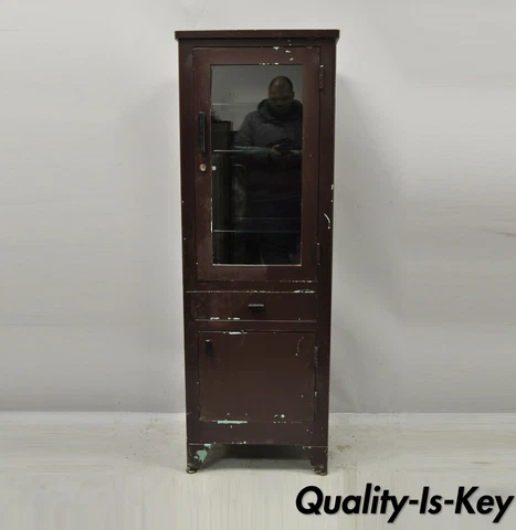 Vintage American Industrial Steel Metal Narrow Medical Dental Bathroom Cabinet Cover