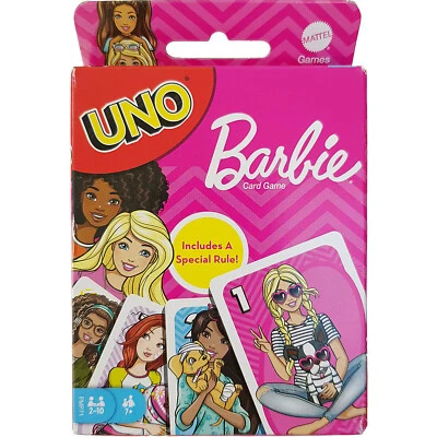 UNO Barbie Card Game Special Rule Edition Pink Doll Novelty Mattel Family - Image 1 of 4