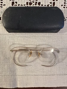 Antique 1/10 12KGF Gold Filled Wire Rim Octagon Glasses Spectacles With Case - Picture 1 of 5