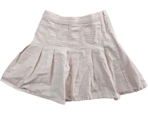 Lands End Skirt Girl's Size 7 Pink Seersucker Pinstripe Adjustable Waist Lined - Picture 1 of 18