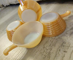 Set of 4 VTG Fire King 🔥Peach Beehive Lusterware Handled Soup / Ice Cream Bowls - Picture 1 of 8