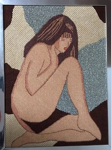 Completed Abstract Nude Woman 13x18 Needlepoint Specialty Stitches Framed Brown - Picture 1 of 1
