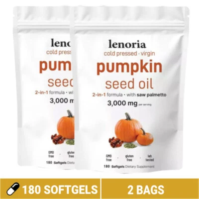 2 Pack Pumpkin Seed Oil w/ Saw Palmetto 180 Softgels | 3000 mg Herbal Supplement