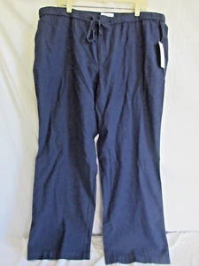 LIZ Claiborne Classic Cotton Linen Drawstring Pants Dark Blue Sz XXL NWT RN 9367 - Picture 1 of 8