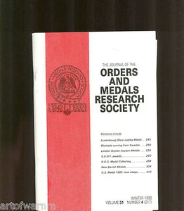 OMRS vol 31 # 4 1992 Journal Orders & Medals Research Society UK MEDAL MAGZ - Picture 1 of 1