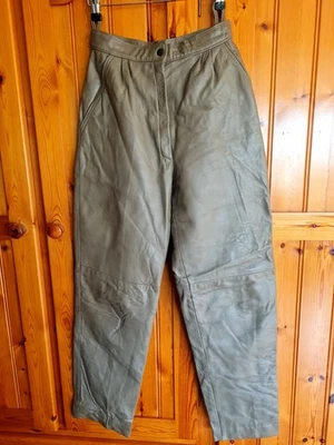 Leather trousers high waisted size 12. stone colour. zip. lined. pockets - Image 1 of 4