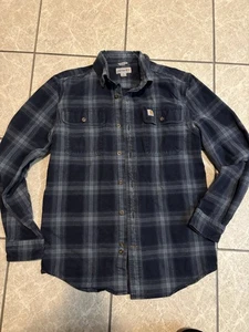 Carhartt Heavy Flannel Shirt Plaid Long Sleeve Button Up Blue Mens Small - Picture 1 of 11