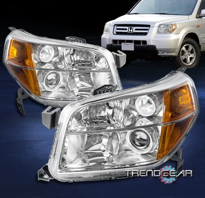 FOR 06 07 08 HONDA PILOT EX LX REPLACEMENT PROJECTOR HEADLIGHT LAMP CHROME/AMBER - Bild 1 von 4