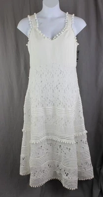 Maxi vestido grande Boston Proper nuevo con etiquetas para mujer marfil mezclado de encaje con pompones Foto 1 de 4