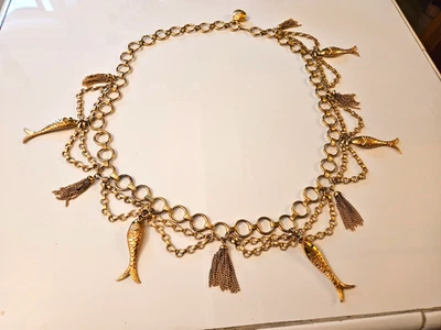 INCREÍBLE CINTURÓN AJUSTABLE CADENA DE ESLABONES DE PESCADO TONO DORADO VINTAGE AÑOS 80 Foto 1 de 4