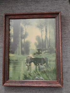 Vintage Kühe im Bachlauf von Robert Atkinson Fox gerahmtes Bild 10 x 8 - Bild 1 von 6