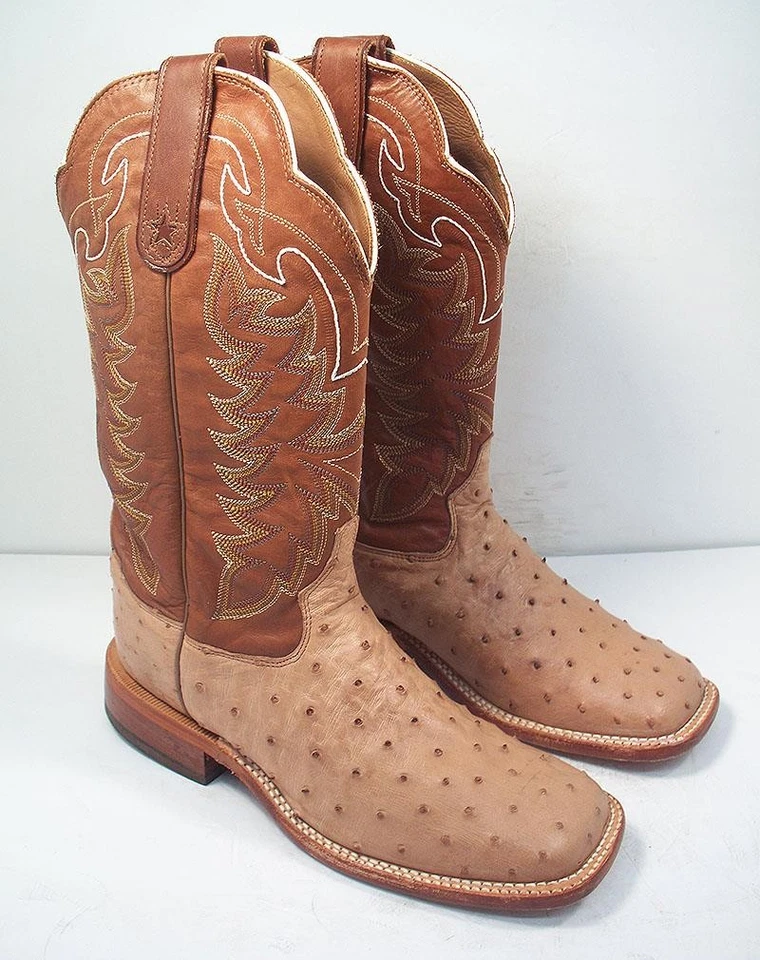 TONY LAMA USA Mens 8 EE San Saba Full Quill Ostrich Cowboy Boots Square Toe - Image 1 of 4
