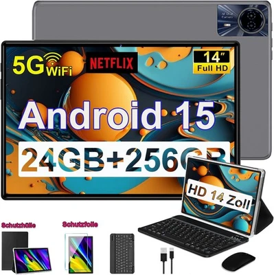 PAD6/12 ZOLL TABLET/14ZOLL 2025 Neu 14 Zoll Android15 Tablet 24GB RAM 256GB Gaming Tablets SIM2 LTE 5G WiFi