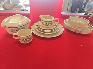 🌼 Vintage blau Blumen Steinzeug Geschirrset - komplett 70er/80er Jahre Cottagecore Set - Bild 1 von 22