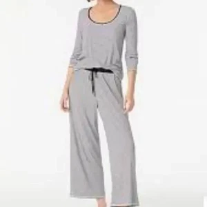 J. Crew RIBBED LONG-SLEEVE PAJAMA PANT SET BLACK & WHITE STRIPE Size L - Picture 1 of 14