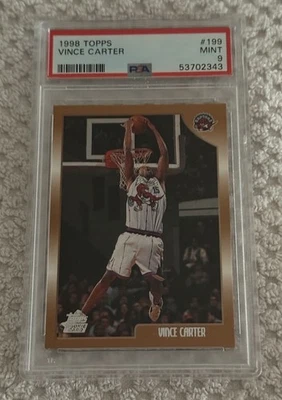 1998 Topps #199 Vince Carter PSA 9 Graded Mint RC Rookie Card - Image 1 of 2