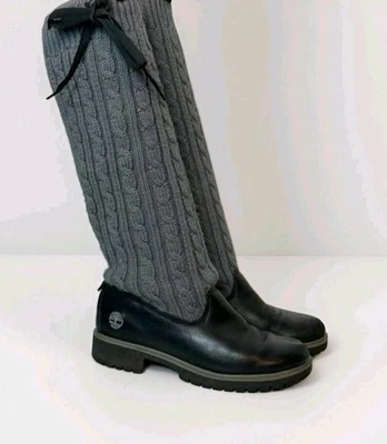 Timberland Alto Cuero Tejido con Cable Suéter Botas Gris y Negro Talla 8.5M Foto 1 de 4