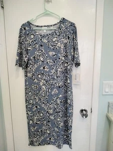 LulaRoe Julia Dress 2XL NWT Short-Sleeve Gray-Blue White And Black Pattern Used - Picture 1 of 4