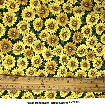 Vintage Fabric Sunflowers Quilt Craft Cotton Yellow/Green 45x2 Yd Fall Autumn - Image 1 of 4
