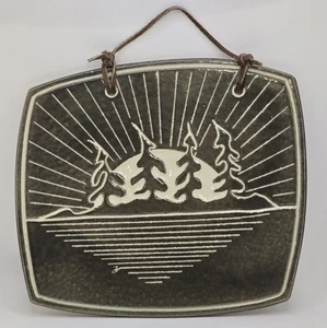 Studio Art Pottery Tile Irregular Shaped Hanging Tile Sunset Signed Vic Duffins - Picture 1 of 8