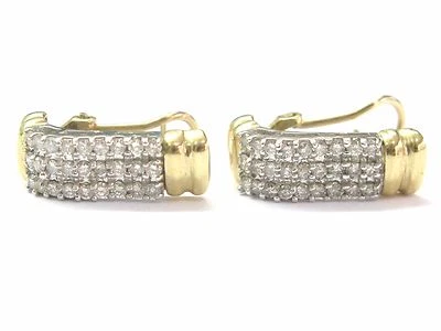 Fine 2-Tone Diamond 3-Row Huggie Earrings 14KT 1.10CT  - Image 1 of 3