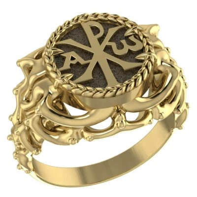 Anillo Chi Rho para mujer alfa omega joyería cristiana de latón Foto 1 de 4