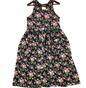 Vestido floral vintage hecho a mano años 80 para mujer talla mediana largo completo acampanado” - Imagen 1 de 4