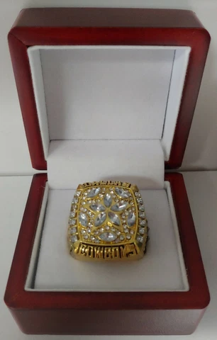 Troy Aikman - 1995 Dallas Cowboys Super Bowl Gold Color Ring With Wooden Box Cover