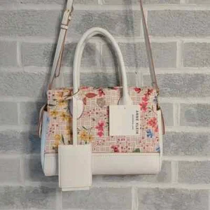 Anne Klein Women's White Floral Multi Satchel Crossbody Handbag w/ Wallet NWT - Picture 1 of 15