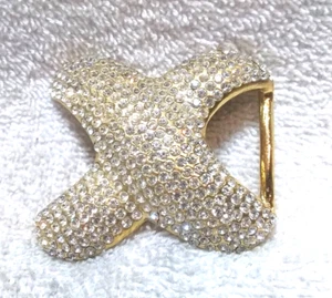 Rhinestone Filed Sparkling Letter X Belt Buckle Gold Trim Great Condition - Picture 1 of 9