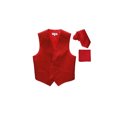 New Men's Tuxedo Vest Vertical Stripes 2.5" Skinny Necktie formal wedding Red - Image 1 of 4
