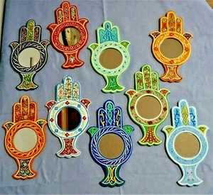 Beautifully Hand Painted Hand of Hamza Mirror from Morocco, Many Colours  - Picture 1 of 19