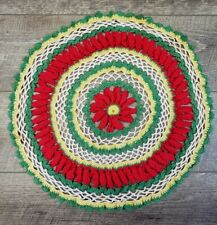 Vtg Crochet Thread Doily Round  Scalloped Table Dresser Fiesta Red Yellow Green