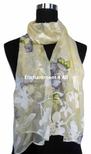 New Stunning 60"x20" 100% Pure Silk Floral Sheer Scarf Shawl Wrap, Lemon - Picture 1 of 3