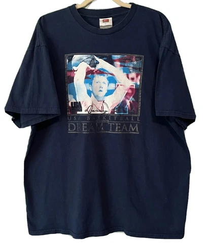 Vintage Nike Larry Bird Dream Team USA Basketball Mens T Shirt Blue XL (Rare) Cover