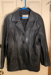 Blazer veste vintage Nine West en cuir véritable taille XL manteau vintage noir. - Photo 1 sur 14