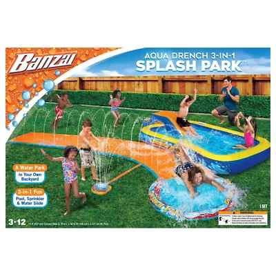 Banzai Aqua Drench 3-in-1 Splash Park w/ Pool, Sprinkler & Waterslide, Ages 3-12 - Image 1 of 4