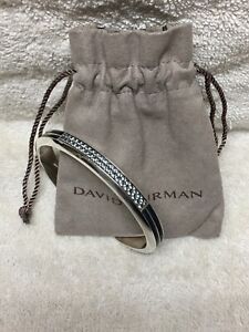 Authentic David Yurman Men’s Cuff Bracelet Silver Knife Edge With Gray Sapphire 