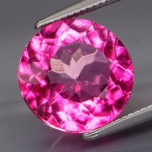4.48Ct.Beautiful Color! Hot Pink Topaz Brazil Round 10mm.Full Fire&CLEAN!