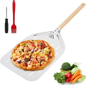 Pala per Pizza, 39.5X30Cm Pala per Pizza Forata Con Manico in Legno E 1 Spazzole - Foto 1 di 12
