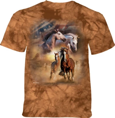 Horse Born Free Gallop Horses Equine Western Spirit Flag The Mountain Shirt S-4X - Image 1 of 4