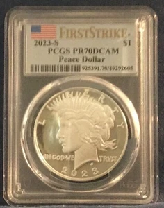 2023 S Proof $1 Peace Silver Dollar PCGS PR70DCAM FS Flag Label - Picture 1 of 2