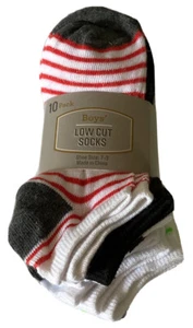 10 Pack Assorted Colors Boys Low Cut No Show Socks Striped Back to School - Picture 1 of 5