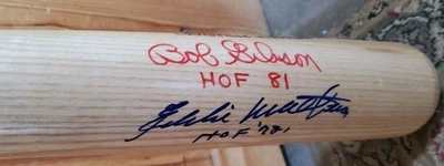 DUAL Autographed Bob Gibson HOF 81 & Eddie Matthews HOF 78 Full Size HOF Bat JSA - Image 1 of 4