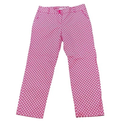 NWT Van Heusen Stretch Extensible Pink White Geometric Print Ankle Pants Size 6 - Image 1 of 4