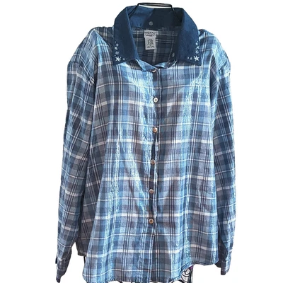 Camisa de algodão vintage bordada colarinho destacável listras cintilantes GG - Imagem 1 de 4