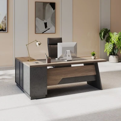 78.74in L-Shaped Large Computer Executive Office Desk w/Drawers & Storage Shelve - Image 1 of 4