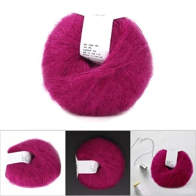 (Dunkelrot) Beliebte Weiche Mohair Pashm Stricken Angora Lange Wolle Garn He DON - Bild 1 von 4