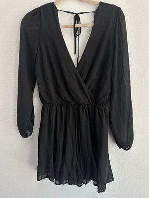 GB Women’s Long Sleeve Black Romper Size Medium Deep V - Image 1 of 4