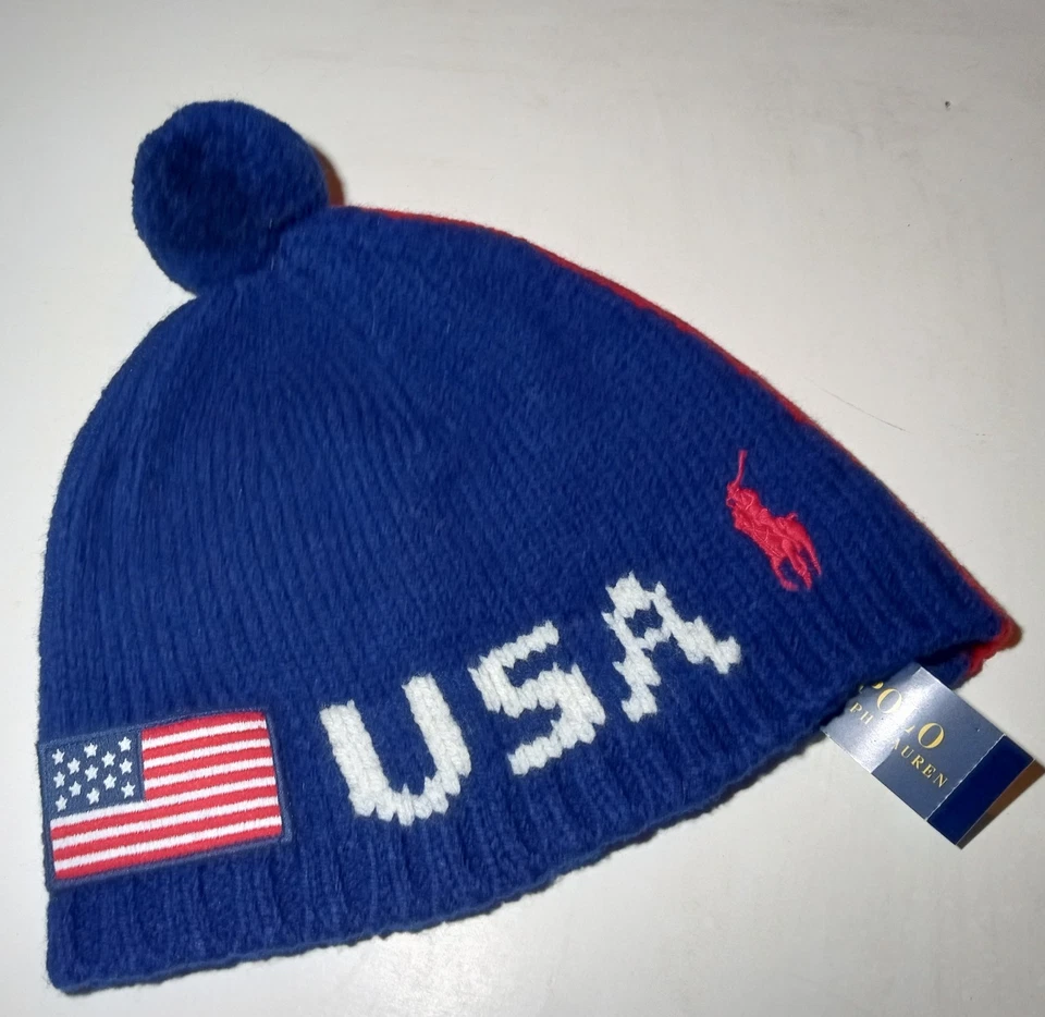 Nuevo con etiquetas Polo Ralph Lauren 2018 Equipo Olímpico EE. UU. Lana Estadio Sombrero Gorro L XL Azul Rojo Foto 1 de 4